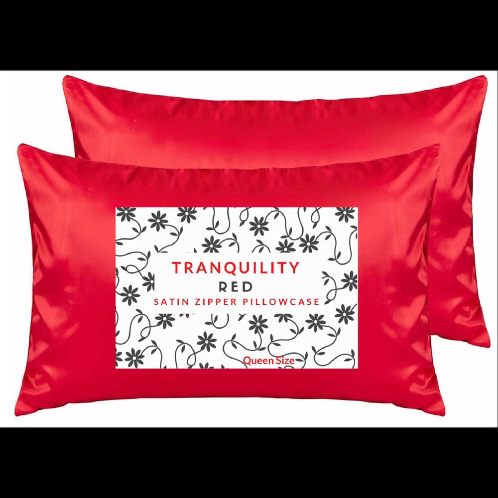 2 Satin Red Pillowcase Queen Zipper Closure